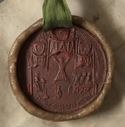 Az egyetem által Thomas Jamesnek kiállított oklevele, 1626 (tinta pergamen viaszpecséttel)